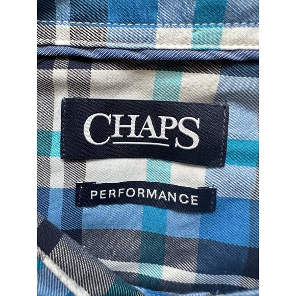 Chaps Performance Easy Care Twill Button Up Shirt Men XXL Blue White Plaid NWT - Picture 5 of 12